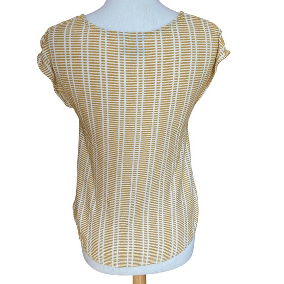 Anthropologie W5 Mustard Cream Striped Twist Bottom Top Blouse-L - Picture 6 of 10